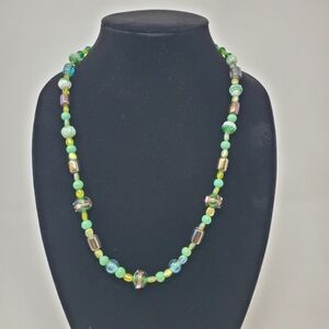 Elegant Green Glass Lampwork Beaded Necklace